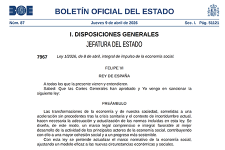 Publicada en el BOE la Ley 1/2026 integral de impulso de la Economía Social – Observatorio Español de la Economía Social y del Trabajo Autónomo