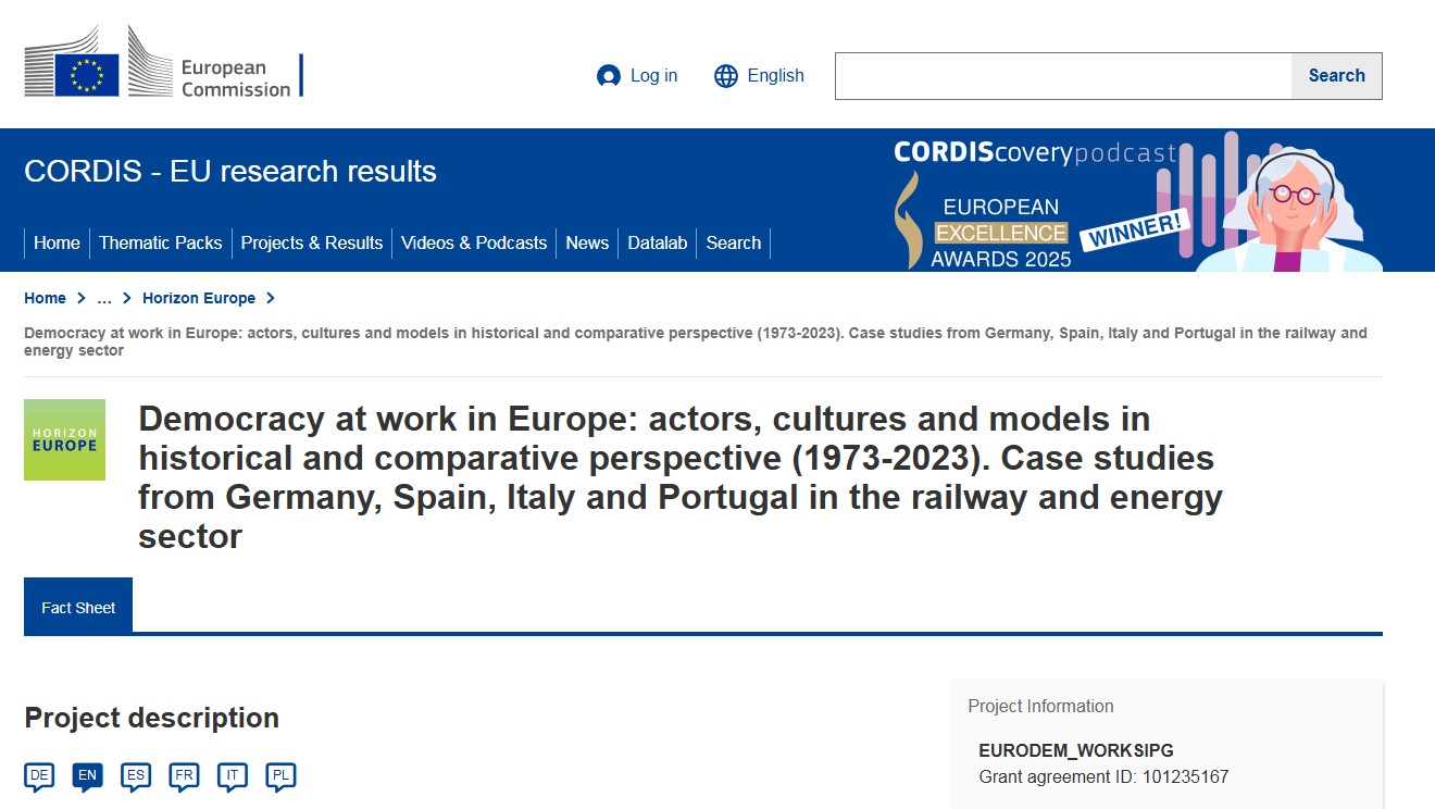 La democracia en el trabajo en Europa: actores, culturas y modelos en perspectiva histórica y comparada (1973-2023). 